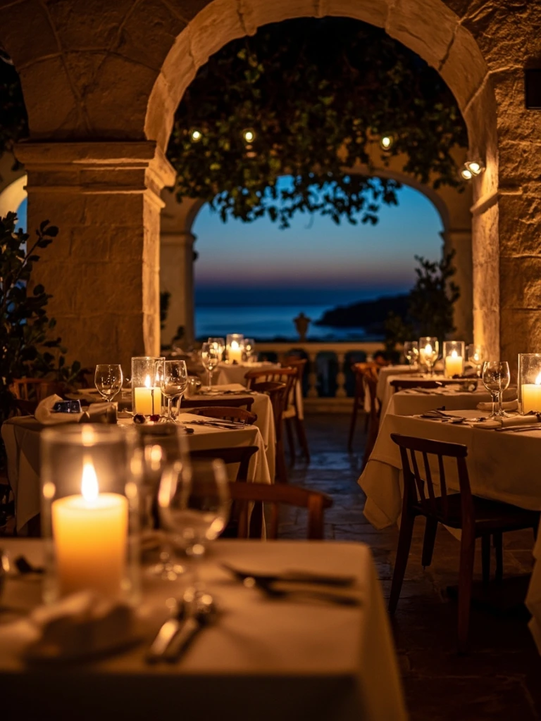 The candlelit dining room at night