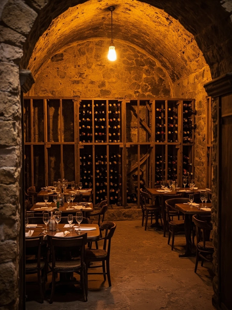 The 1903 wine cave with bottles of Empordà and Priorat